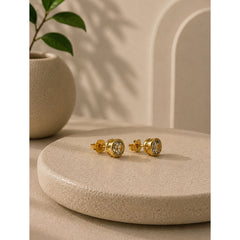 925 Sterling Silver Blue Topaz Stud Earrings Round Gemstone with Gold Tone Setting