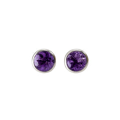 925 Sterling Silver Amethyst Gemstone Stud Earrings, Purple Round Stone Jewellery