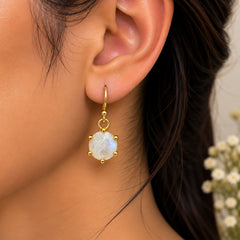 FUSIONARI 925 Sterling Silver Gold Plated Moonstone Gemstone Drop Earrings Jewellery