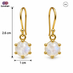 FUSIONARI 925 Sterling Silver Gold Plated Moonstone Gemstone Drop Earrings Jewellery
