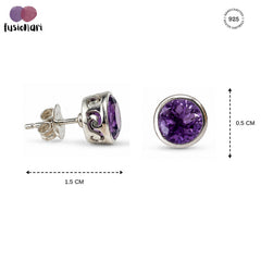 925 Sterling Silver Amethyst Gemstone Stud Earrings, Purple Round Stone Jewellery