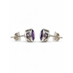 925 Sterling Silver Amethyst Gemstone Stud Earrings, Purple Round Stone Jewellery