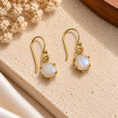 FUSIONARI 925 Sterling Silver Gold Plated Moonstone Gemstone Drop Earrings Jewellery