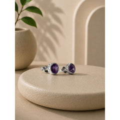 925 Sterling Silver Amethyst Gemstone Stud Earrings, Purple Round Stone Jewellery