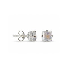 925 Sterling Silver Moonstone Square Stud Earrings White Gemstone Jewelry