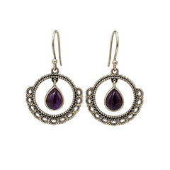 FUSIONARI 925 Sterling Silver Amethyst Gemstone Drop Earrings Jewellery