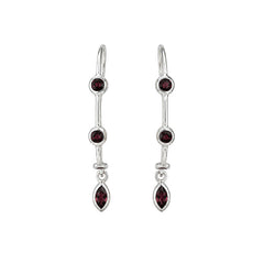 925 Sterling Silver Garnet Gemstone Earrings, Marquise Red Stone Curved Drop Jewellery