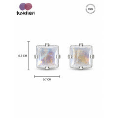 925 Sterling Silver Moonstone Square Stud Earrings White Gemstone Jewelry