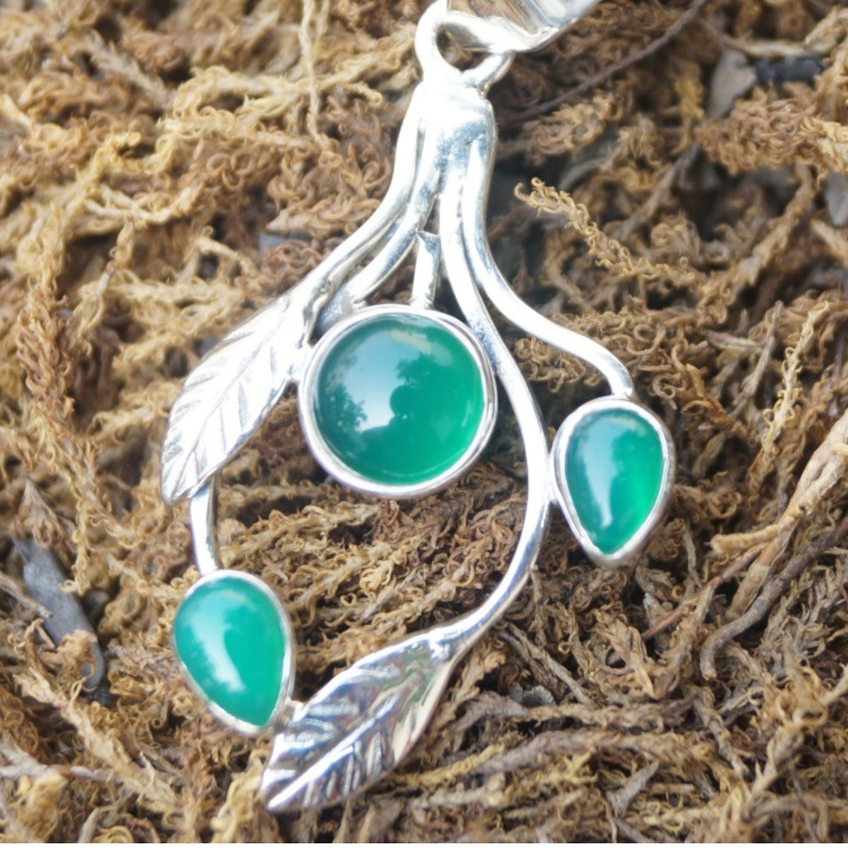Green Onyx Silver Pendant