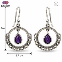 FUSIONARI 925 Sterling Silver Amethyst Gemstone Drop Earrings Jewellery