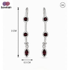 925 Sterling Silver Garnet Gemstone Earrings, Marquise Red Stone Curved Drop Jewellery