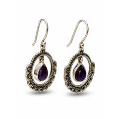 FUSIONARI 925 Sterling Silver Amethyst Gemstone Drop Earrings Jewellery