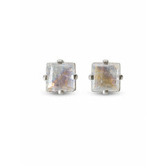 925 Sterling Silver Moonstone Square Stud Earrings White Gemstone Jewelry