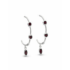 925 Sterling Silver Garnet Gemstone Earrings, Marquise Red Stone Curved Drop Jewellery