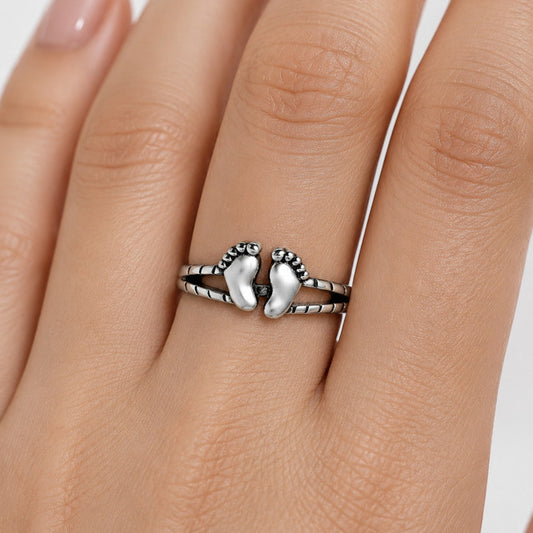 925 Sterling Silver Footprint Design Ring for Women