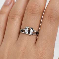 925 Sterling Silver Footprint Design Ring for Women