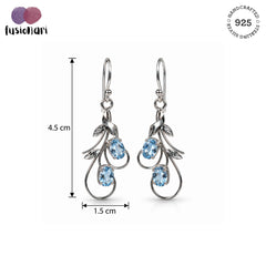Ira - Blue Topaz Silver Leaf Drop Earrings
