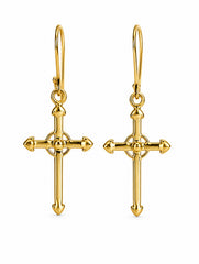 925 Sterling Silver Gold Plated Cross Dangle Earrings for Women