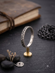 925 Silver Black Enamel Geometric Ring for Womens