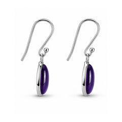 925 Sterling Silver Amethyst Purple Gemstone Hanging Earrings with Teardrop Design