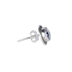 925 Silver Handmade AD Zircon Round Gemstone Eartops