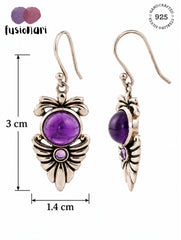 925 Sterling Silver Amethyst Gemstone Floral Drop Earrings