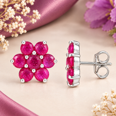 925 Sterling Silver Ruby Stud Earrings for Women | Gemstone Stud Eartop | Handmade Silver Jewelry | Elegant Daily Wear Gift