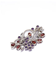 925 Sterling Silver Amethyst and Garnet Gemstone Floral Leaf Brooch Pin for Women and Girls
