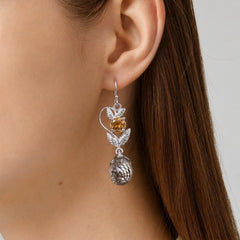 925 Sterling Silver Citrine Earrings | Handmade Leaf Design with Faceted Crystal Drop