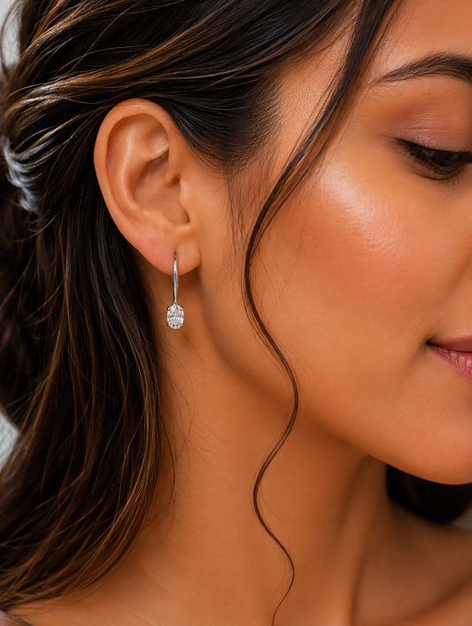 FUSIONARI 925 Sterling Silver AD Zircon White Stone Earrings