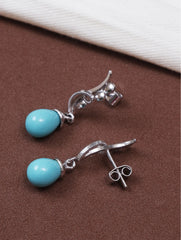 925 Sterling Silver Larimar Gemstone Drop Earrings for Women