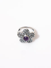 925 Sterling Silver Amethyst Oval Gemstone Ring for Women Handmade Traditional Floral Design