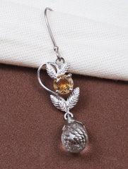 925 Sterling Silver Citrine Earrings | Handmade Leaf Design with Faceted Crystal Drop