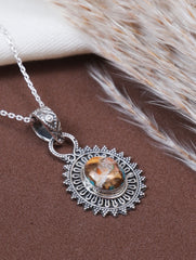 925 Sterling Silver Spiny Turquoise Gemstone Pendant for Women and Girls Handmade Oval Stone Traditional Floral Design Jewelry