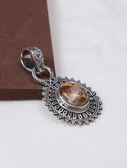 925 Sterling Silver Spiny Turquoise Gemstone Pendant for Women and Girls Handmade Oval Stone Traditional Floral Design Jewelry