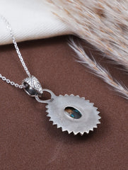 925 Sterling Silver Spiny Turquoise Gemstone Pendant for Women and Girls Handmade Oval Stone Traditional Floral Design Jewelry