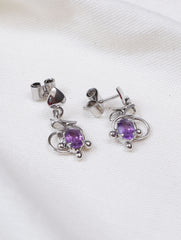 925 Sterling Silver Amethyst Gemstone Dangle Drop Floral Design Lightweight Earrings
