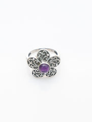 925 Sterling Silver Amethyst Oval Gemstone Ring for Women Handmade Traditional Floral Design