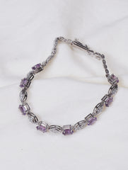 925 Sterling Silver Amethyst Bracelet with AD Zircon Accents For Women & Girls