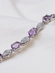 925 Sterling Silver Amethyst Bracelet with AD Zircon Accents For Women & Girls