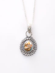 925 Sterling Silver Spiny Turquoise Gemstone Pendant for Women and Girls Handmade Oval Stone Traditional Floral Design Jewelry