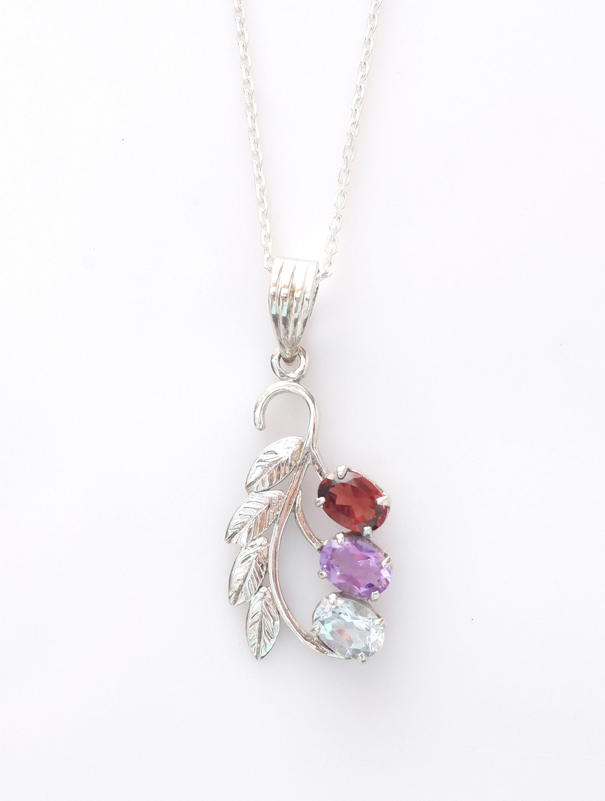 925 Sterling Silver Multistone Gemstone Pendant with Leaf Design for Women and Girls