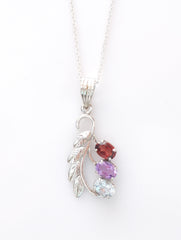 925 Sterling Silver Multistone Gemstone Pendant with Leaf Design for Women and Girls