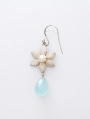 925 Sterling Silver Blue Chalcedony Gemstone Floral Drop Earrings for Women