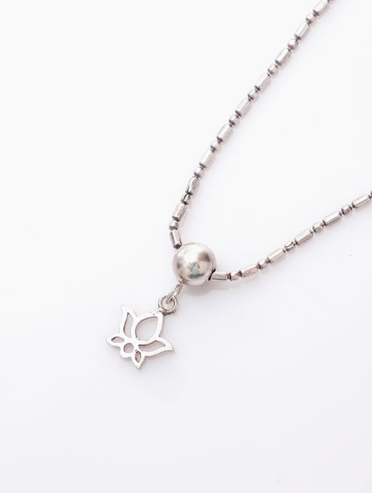 925 Sterling Silver Bead Chain With Flower Pendant Bracelet for Women and Girls