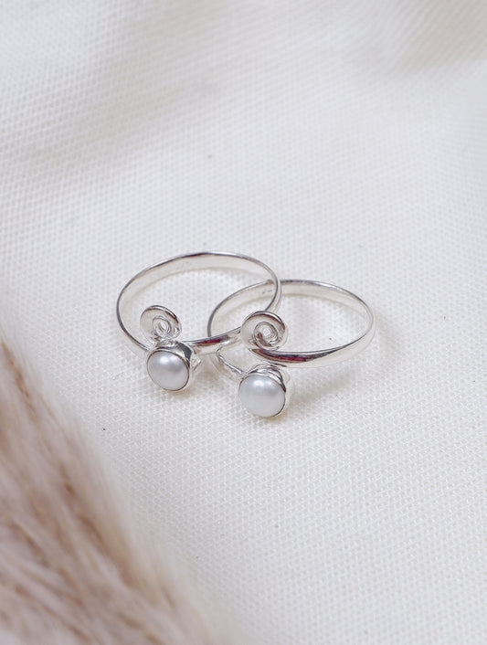 925 Sterling Silver Pearl Gemstone Toe Ring for Women Spiral Open Design Adjustable Toe Jewelry