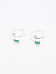 925 Sterling Silver Green Onyx Gemstone Toe Ring for Women, Spiral Open Band Design, Adjustable Foot Jewelry