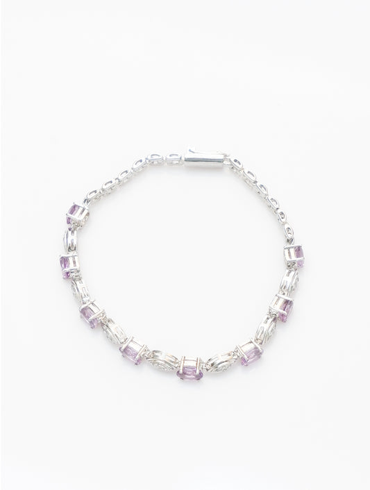 925 Sterling Silver Amethyst Bracelet with AD Zircon Accents For Women & Girls