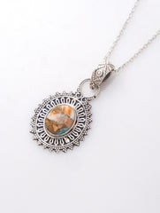 925 Sterling Silver Spiny Turquoise Gemstone Pendant for Women and Girls Handmade Oval Stone Traditional Floral Design Jewelry
