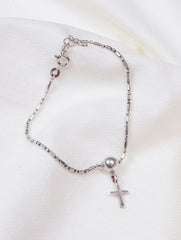 925 Sterling Silver Bead Chain With Cross Pendant Bracelet for Women and Girls